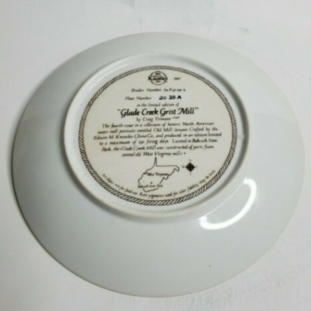 1991 Knowles "Glade Creek Grist Mill" Coll Plate - Picture 2 of 3